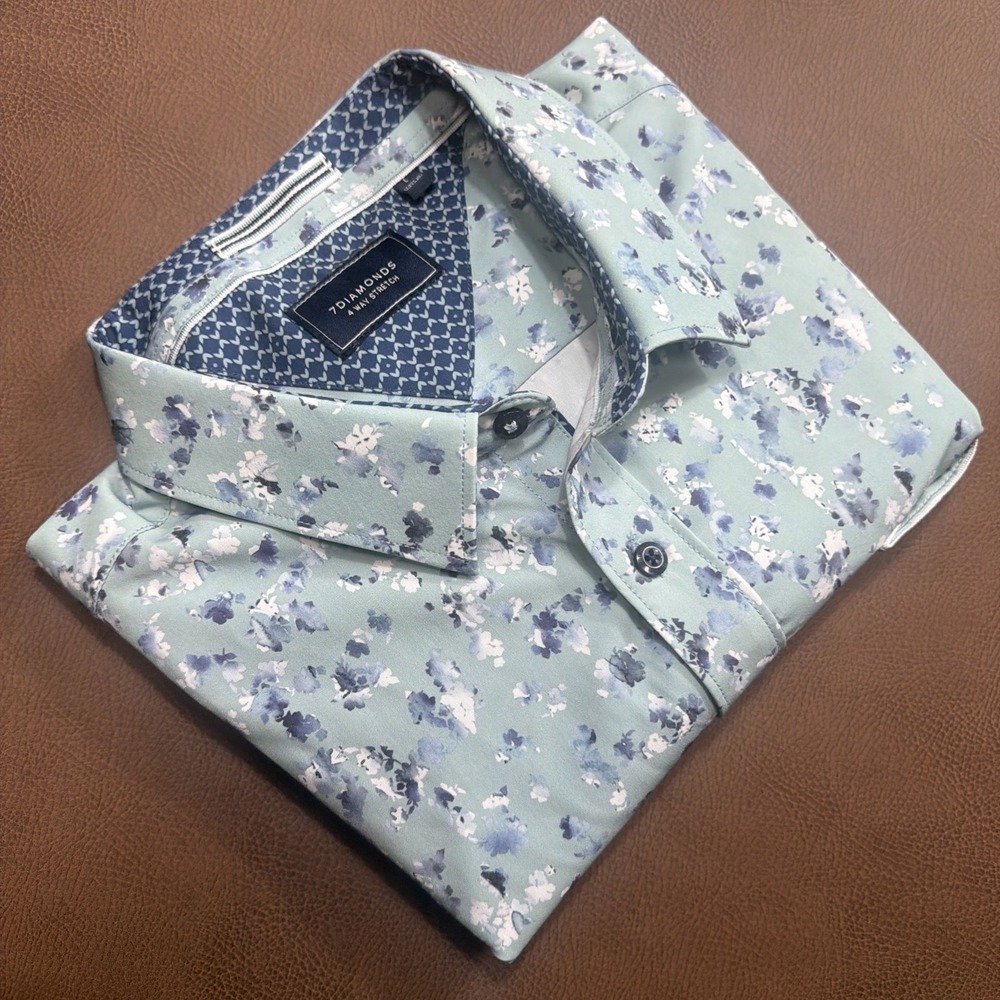 7 Diamonds 4 Way Stretch Shirt Men's L Performance Shirt Sleeve Button Up Camp